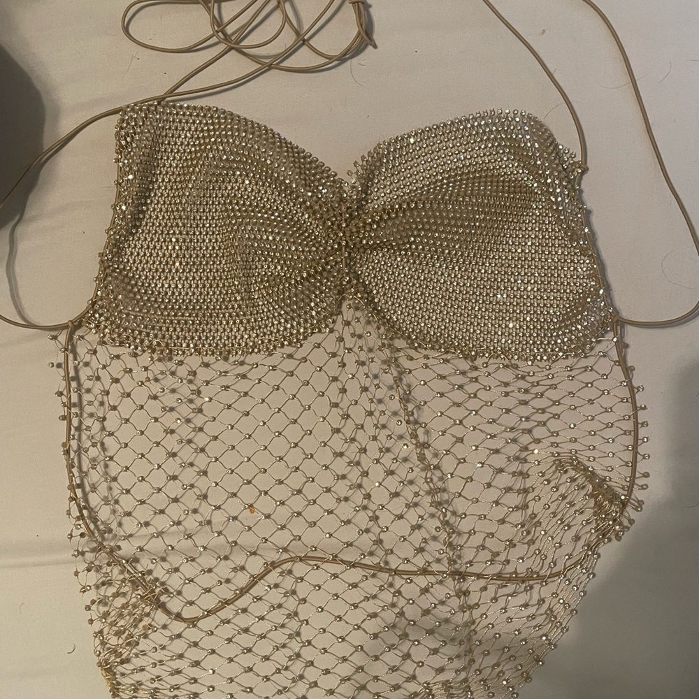 Gold Mesh Rhinestone Top